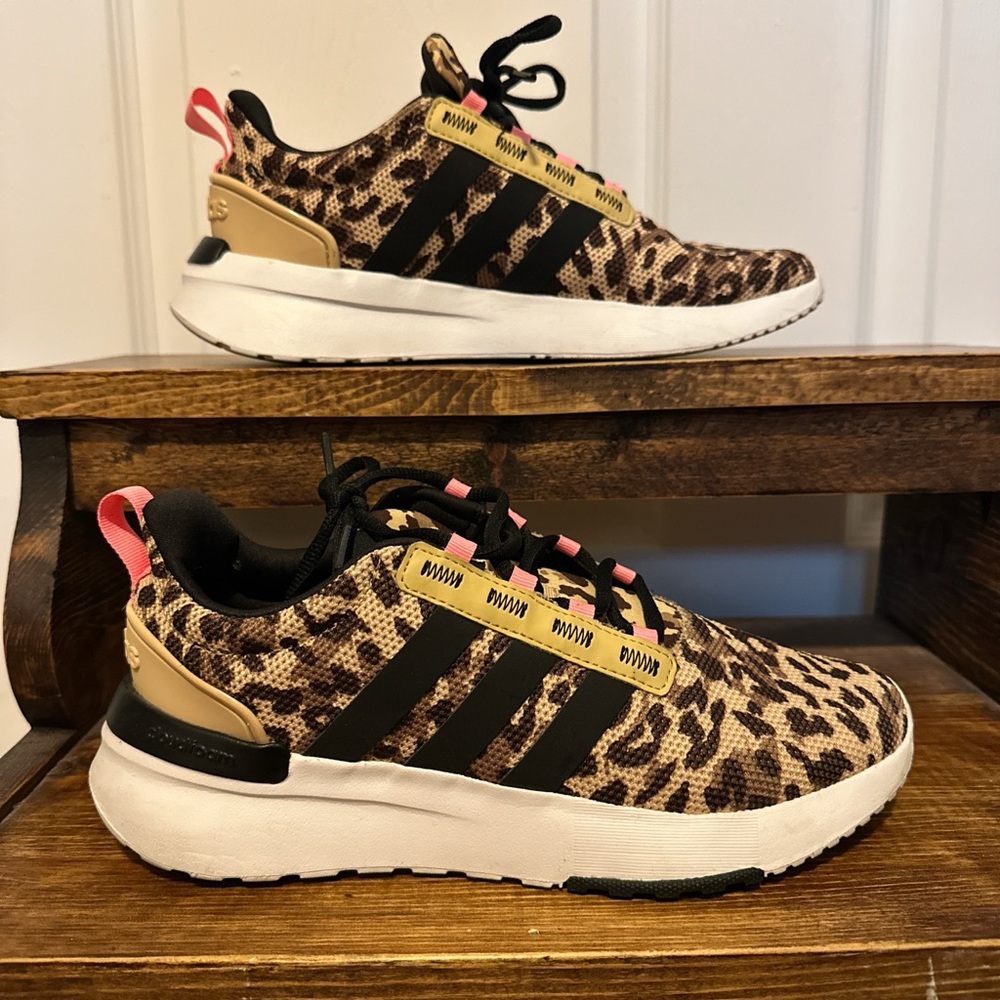 adidas Leopard Print Athletic Sneakers in Black, Tan & Pink